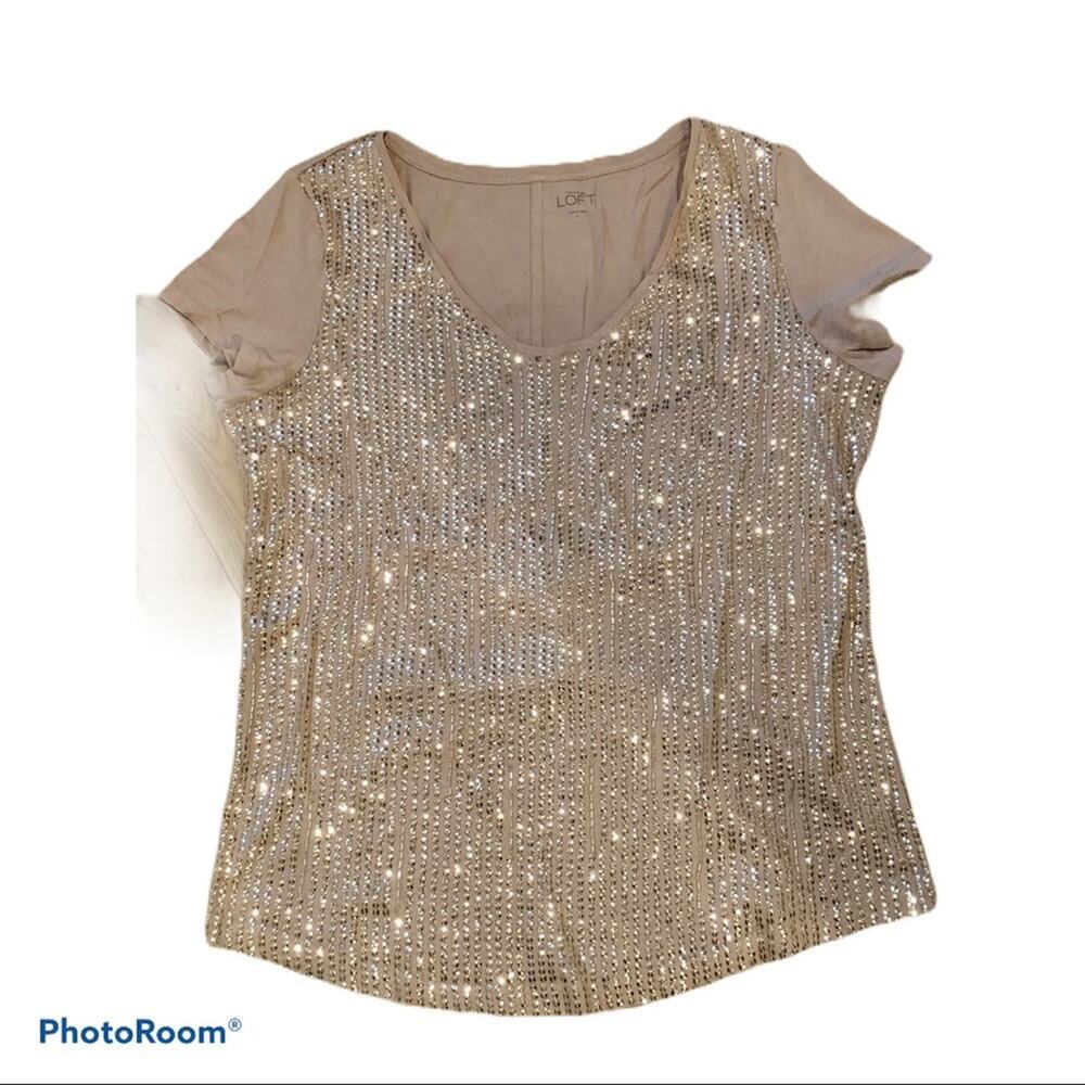 Loft blush sequins scoop neck tee